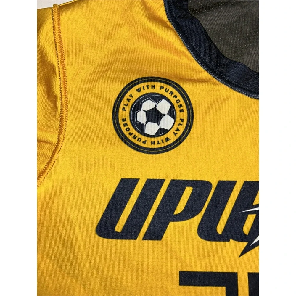 Upward Soccer Jersey Youth Large Yellow Gray Reversible Number 13‎ Short Sleeve